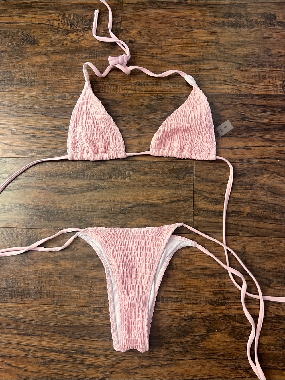 SHEIN Smocked Light Pink Triangle Bikini Set